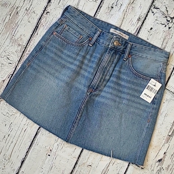 🆕️NWT Mavi Lindsay Raw Hem Light Wash Blue Denim Jean Skirt Womens Size Small - Picture 4 of 17